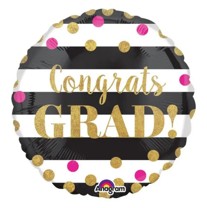 18" Grad Confetti & Stripes Mylar Balloon - G Party Expo  