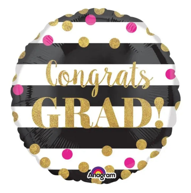 18" Grad Confetti & Stripes Mylar Balloon - G Party Expo  