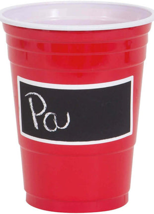 18oz Scratch Off Label Red Plastic Cups - SKU:63609 - UPC:011179636099 - Party Expo