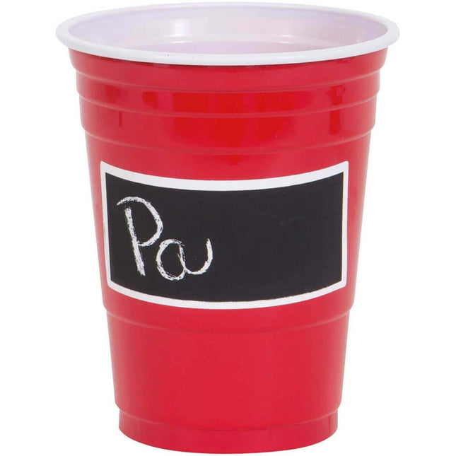 18oz Scratch Off Label Red Plastic Cups - SKU:63609 - UPC:011179636099 - Party Expo