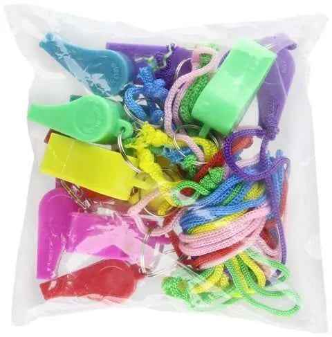 2" Neon Plastic Whistle Necklaces with Rope (12ct) Party Expo  