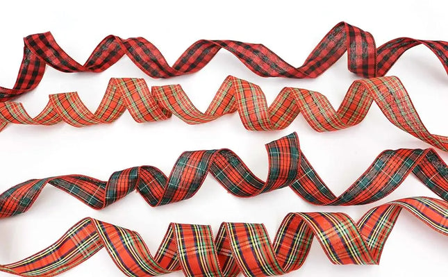 2" Plaid Wire Edge 3-Yards Christmas Ribbons, 4 Designs (1ct) Party Expo  