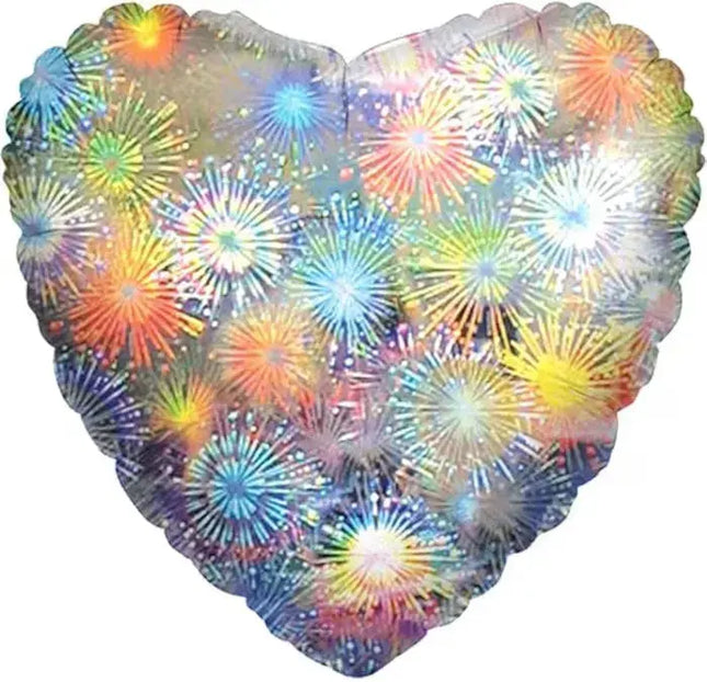 32" Holographic Fireworks Heart Mylar Balloon - SS42 Party Expo  