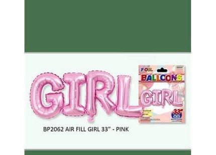 33" Pink Girl Banner Mylar Balloon - SKU:BP2062G - UPC:810057952975 - Party Expo