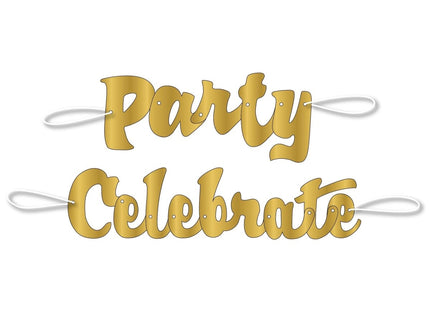 3ft Gold Script Celebrate & Party Banners (2pcs) - SKU:93402 - UPC:011179934027 - Party Expo