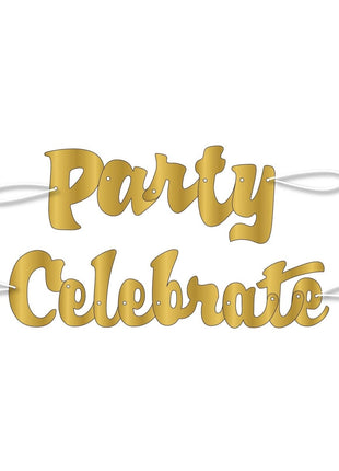 3ft Gold Script Celebrate & Party Banners (2pcs) - SKU:93402 - UPC:011179934027 - Party Expo