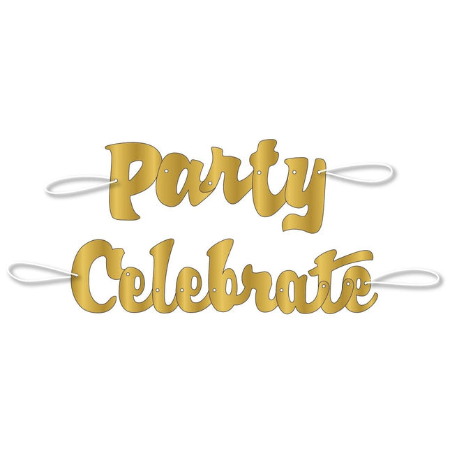 3ft Gold Script Celebrate & Party Banners (2pcs) - SKU:93402 - UPC:011179934027 - Party Expo