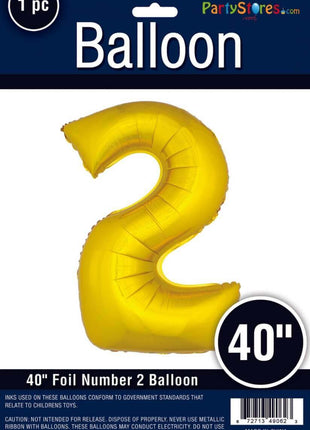 40" Number '2' Mylar Balloon - Gold - SKU:QX-317G2 - UPC:672713490623 - Party Expo