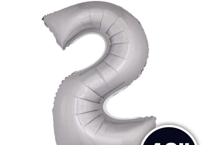 40" Number '2' Mylar Balloon - Silver - SKU:QX-317S2 - UPC:672713490524 - Party Expo