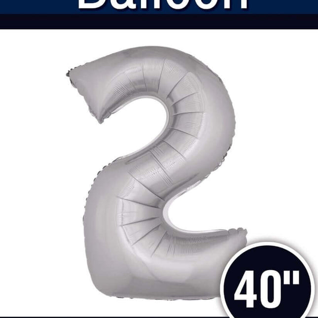 40" Number '2' Mylar Balloon - Silver - SKU:QX-317S2 - UPC:672713490524 - Party Expo