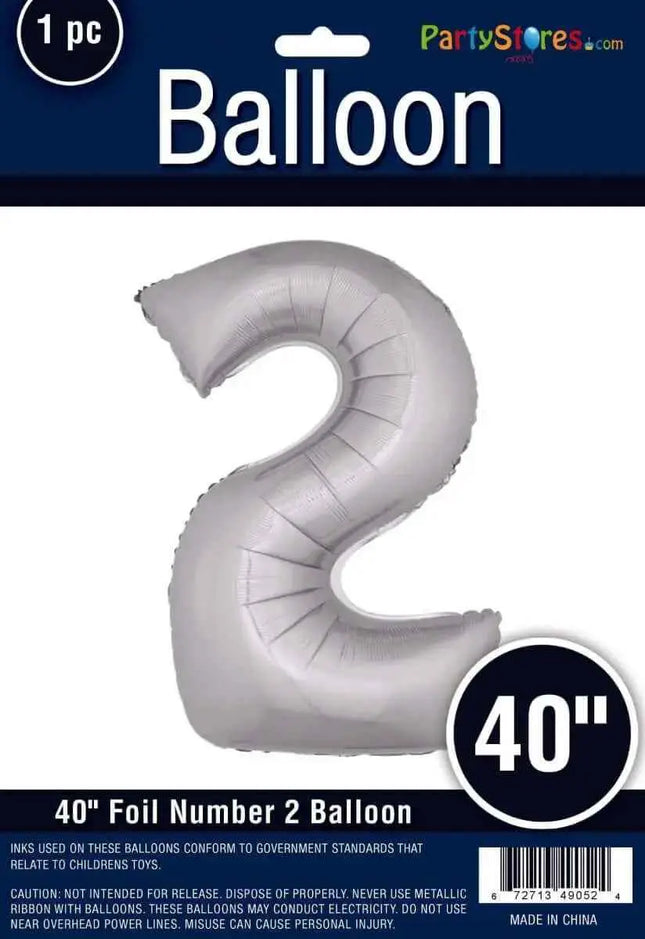40" Number '2' Mylar Balloon - Silver Party Expo  
