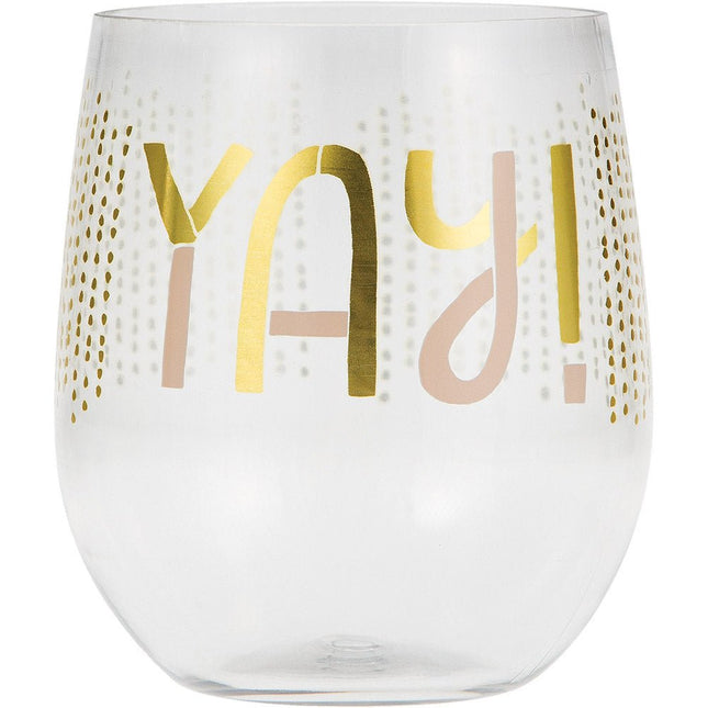 4oz "YAY!" Plastic Wine Glass - SKU:329900 - UPC:039938484668 - Party Expo