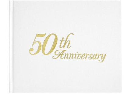 "50th Anniversary" Embossed White & Gold Guest Book - SKU:P35447-50G - UPC:652695620515 - Party Expo