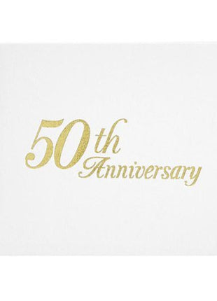 "50th Anniversary" Embossed White & Gold Guest Book - SKU:P35447-50G - UPC:652695620515 - Party Expo