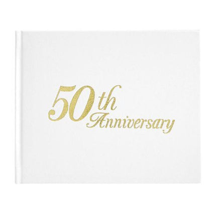 "50th Anniversary" Embossed White & Gold Guest Book - SKU:P35447-50G - UPC:652695620515 - Party Expo