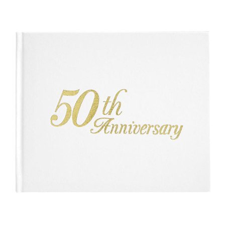 "50th Anniversary" Embossed White & Gold Guest Book - SKU:P35447-50G - UPC:652695620515 - Party Expo