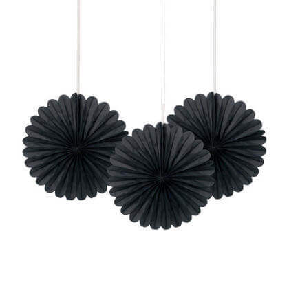 6" Black Paper Fan Decorations (3ct) - SKU:63260 - UPC:011179632602 - Party Expo