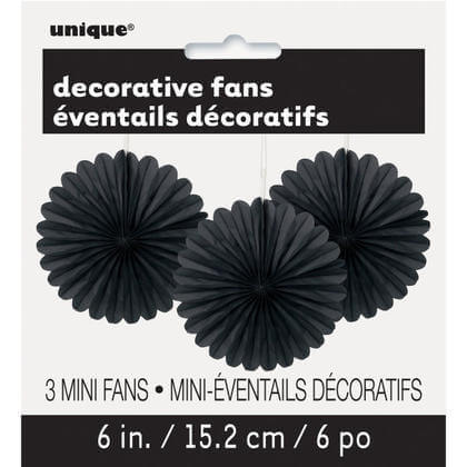 6" Black Paper Fan Decorations (3ct) - SKU:63260 - UPC:011179632602 - Party Expo