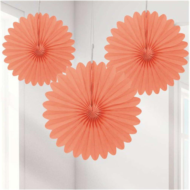 Abanico Decorativo de Papel 6" Coral - 3 pzas.