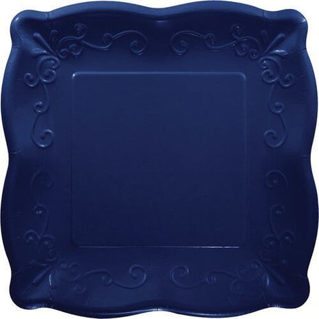 7" Embossed Navy Blue Square Plates (8ct) - SKU:333397 - UPC:039938524203 - Party Expo