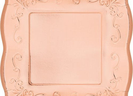 7" Embossed Rose Gold Square Plates (8ct) - SKU:333403 - UPC:039938524265 - Party Expo