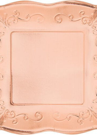 7" Embossed Rose Gold Square Plates (8ct) - SKU:333403 - UPC:039938524265 - Party Expo