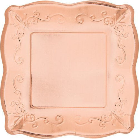 7" Embossed Rose Gold Square Plates (8ct) - SKU:333403 - UPC:039938524265 - Party Expo
