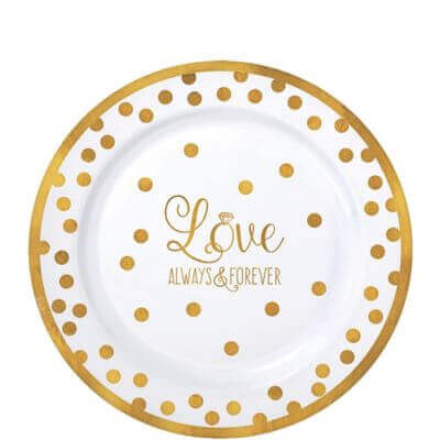 7" Sparkling Gold Wedding Premium Plastic Lunch Plates - SKU:430509 - UPC:013051688882 - Party Expo