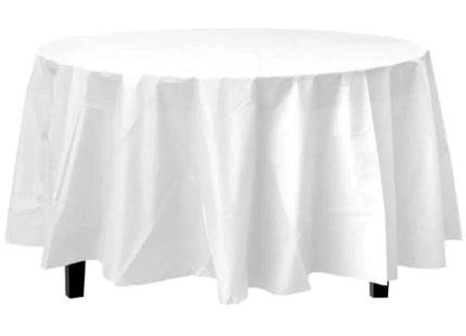 84" Round Plastic Tablecover - White - SKU:15355 - UPC:655731153558 - Party Expo