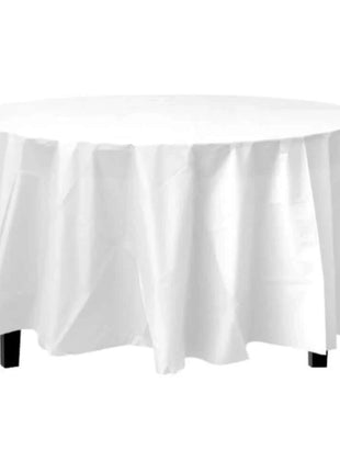 84" Round Plastic Tablecover - White - SKU:15355 - UPC:655731153558 - Party Expo