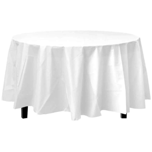 84" Round Plastic Tablecover - White - SKU:15355 - UPC:655731153558 - Party Expo