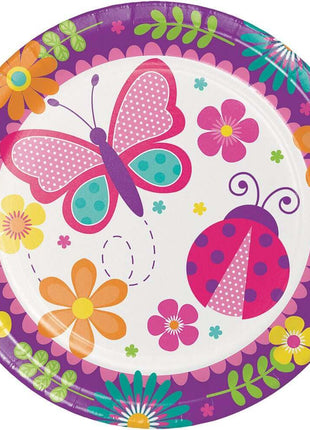 9" Garden Butterfly Ladybug & Flowers Dinner Plates (8ct) - SKU:331749- - UPC:039938503116 - Party Expo