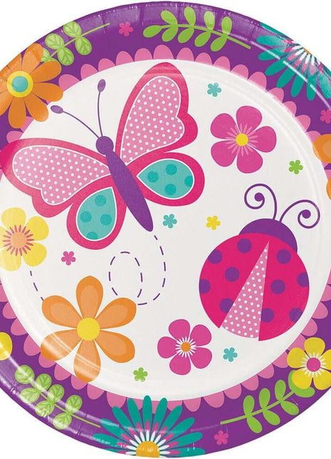 9" Garden Butterfly Ladybug & Flowers Dinner Plates (8ct) - SKU:331749- - UPC:039938503116 - Party Expo