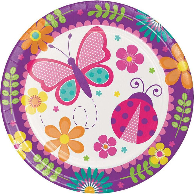 9" Garden Butterfly Ladybug & Flowers Dinner Plates (8ct) - SKU:331749- - UPC:039938503116 - Party Expo