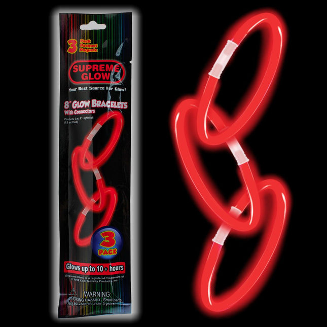 9" Glow Bracelets - Red - SKU:GBS302UN - UPC:716148373028 - Party Expo