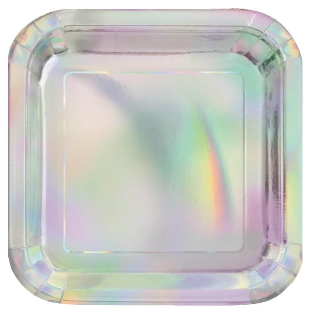 9" Iridescent Square Dinner Plates (8ct) - SKU:53935 - UPC:011179539352 - Party Expo