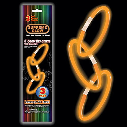 9" Orange Glow Bracelet (3ct) - SKU:GBS306UN - UPC:716148373066 - Party Expo