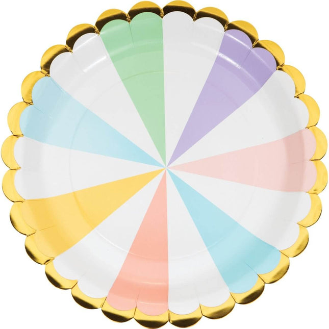 9" Pastel Celebrations Scalloped Dinner Plates (8ct) - SKU:346316 - UPC:039938718244 - Party Expo