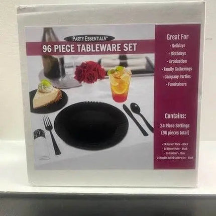 96 Piece Black Tableware Set ( 24 Place Settings) - Party Expo