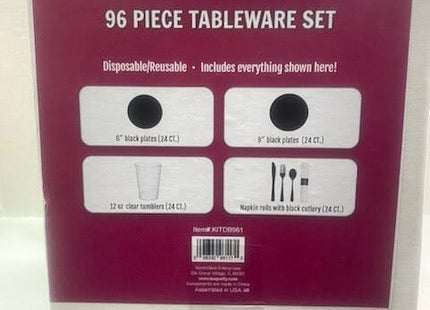 96 Piece Black Tableware Set ( 24 Place Settings) - SKU:KITDB961 - UPC:098382961170 - Party Expo