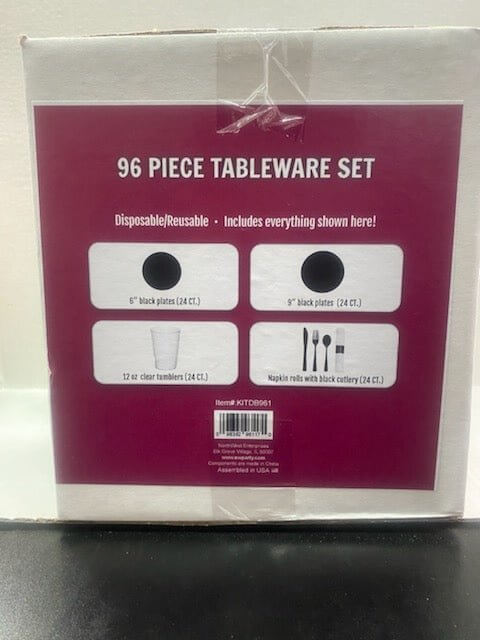 96 Piece Black Tableware Set ( 24 Place Settings) - SKU:KITDB961 - UPC:098382961170 - Party Expo