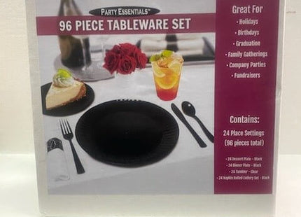 96 Piece Black Tableware Set ( 24 Place Settings) - SKU:KITDB961 - UPC:098382961170 - Party Expo