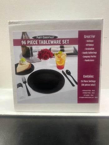 96 Piece Black Tableware Set ( 24 Place Settings) - SKU:KITDB961 - UPC:098382961170 - Party Expo