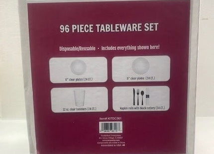 96 Piece Clear Tableware Set ( 24 Place Settings) - SKU:KITDC961 - UPC:0098382961187 - Party Expo