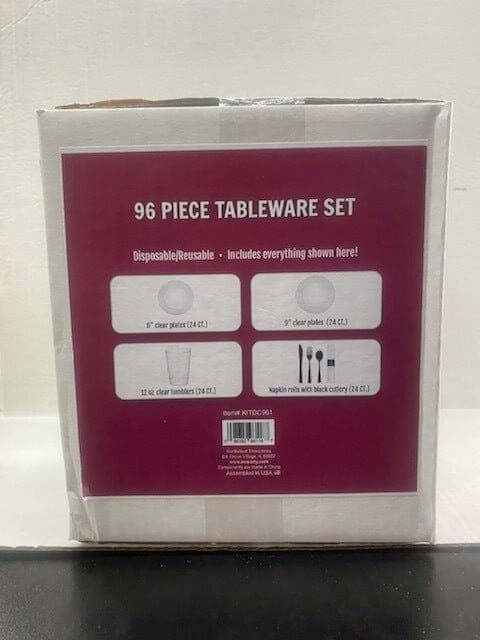 96 Piece Clear Tableware Set ( 24 Place Settings) - SKU:KITDC961 - UPC:0098382961187 - Party Expo