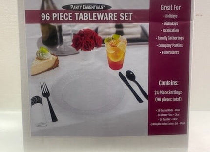 96 Piece Clear Tableware Set ( 24 Place Settings) - SKU:KITDC961 - UPC:0098382961187 - Party Expo