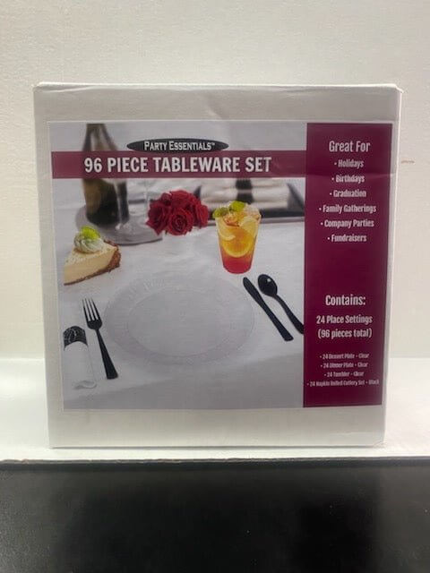 96 Piece Clear Tableware Set ( 24 Place Settings) - SKU:KITDC961 - UPC:0098382961187 - Party Expo