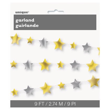 9ft Gold & Silver Foil Stars Garland - SKU:72418 - UPC:011179724185 - Party Expo