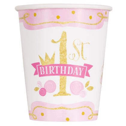 9oz Pink & Gold 1st Birthday Paper Cup (8ct) - SKU:58156 - UPC:011179581566 - Party Expo