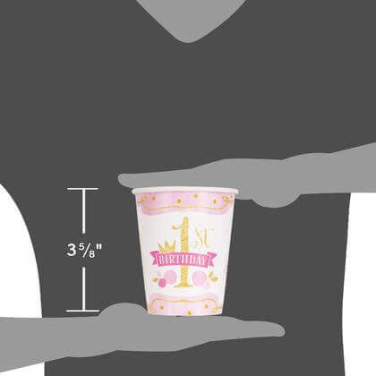 9oz Pink & Gold 1st Birthday Paper Cup (8ct) - SKU:58156 - UPC:011179581566 - Party Expo